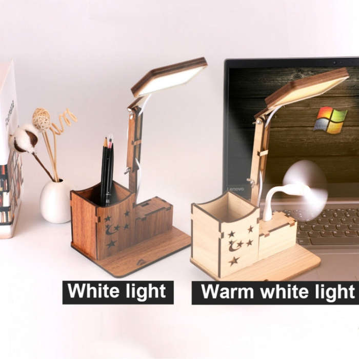 Wooden Multi-function Touch USB Pen Holder Desk Lamp Student Desktop Charging Reading Lamp Led Ey...