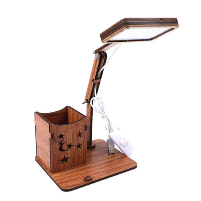 Wooden Multi-function Touch USB Pen Holder Desk Lamp Student Desktop Charging Reading Lamp Led Ey...