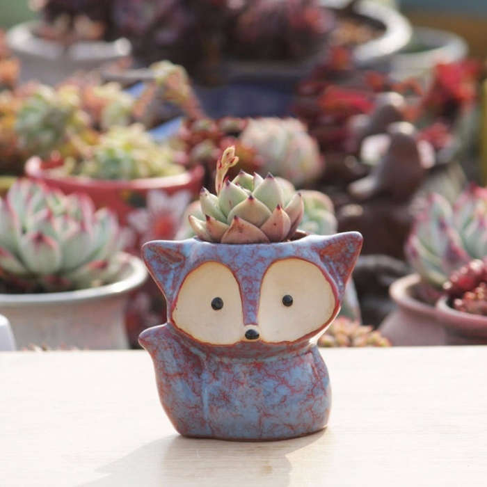 Ceramic Fleshy Flower Pot Succulent Thumb Pot Fox Flower Pot, Random Color Delivery (Without Plan...