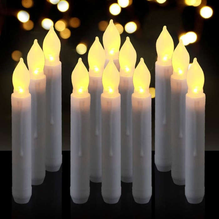 12 PCS/ Box LED Electronic Candle Light Flameless Candle Light Long Rod Christmas Candle, Flashin...