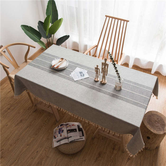 Rectangle Cotton Linen Tassels Dining Tablecloth Wedding Party Kitchen Home Decoration Table Cove...
