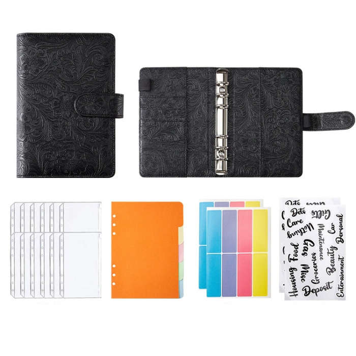 YMX-007 PU Leather Budget Binder Notebook Embossed Model Handbook, A6, A5