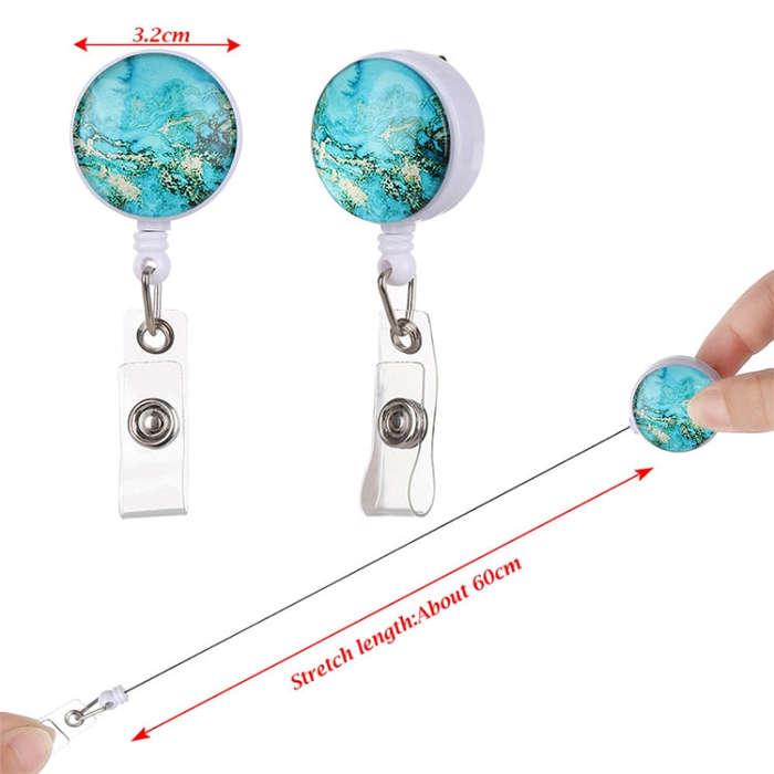 2 PCS Night Starry Sky Marble Crack Puller Retractable Buckle Lanyard Business Key Buckle Card Ho...
