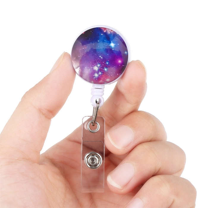 2 PCS Night Starry Sky Marble Crack Puller Retractable Buckle Lanyard Business Key Buckle Card Ho...