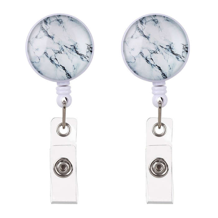 2 PCS Night Starry Sky Marble Crack Puller Retractable Buckle Lanyard Business Key Buckle Card Ho...