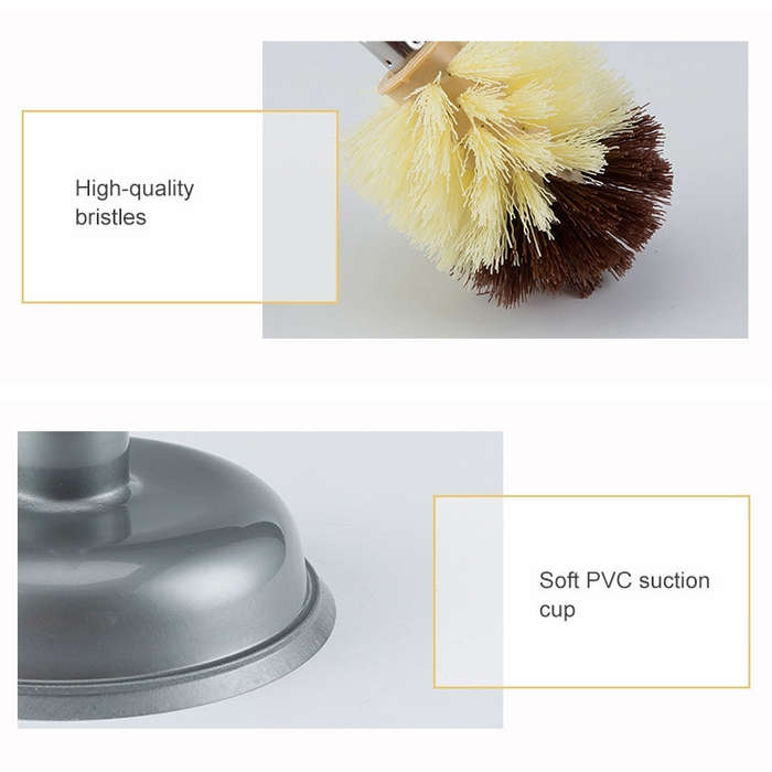 Household Long Handle Toilet Brush Suction Set Without Dead Angle Cleaning Brush, Gray, Brown