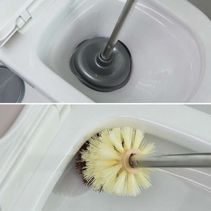 Household Long Handle Toilet Brush Suction Set Without Dead Angle Cleaning Brush, Gray, Brown