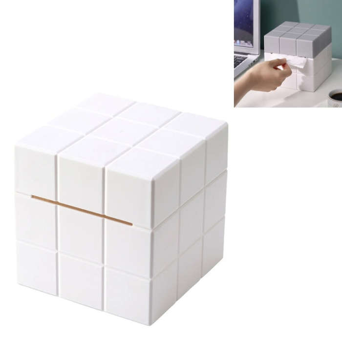 Cube Tissue Box Desktop Storage Box, Pure White, White+Grey, White+Pink, White+Blue