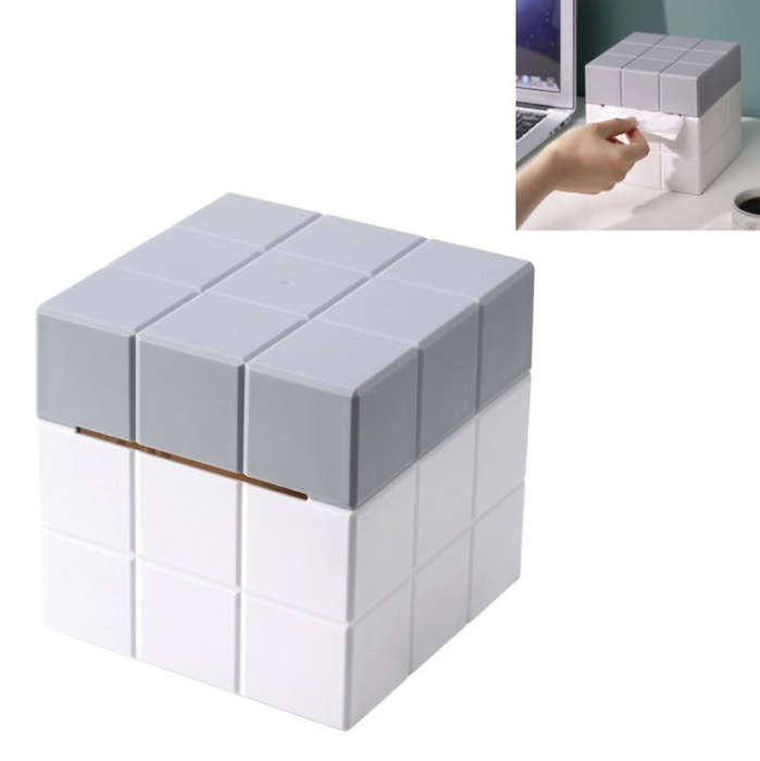 Cube Tissue Box Desktop Storage Box, Pure White, White+Grey, White+Pink, White+Blue
