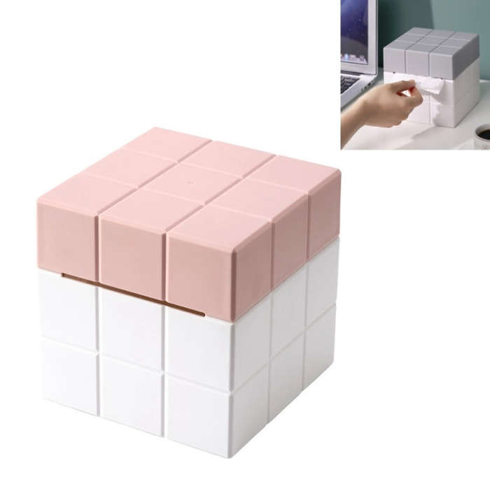 Cube Tissue Box Desktop Storage Box, Pure White, White+Grey, White+Pink, White+Blue