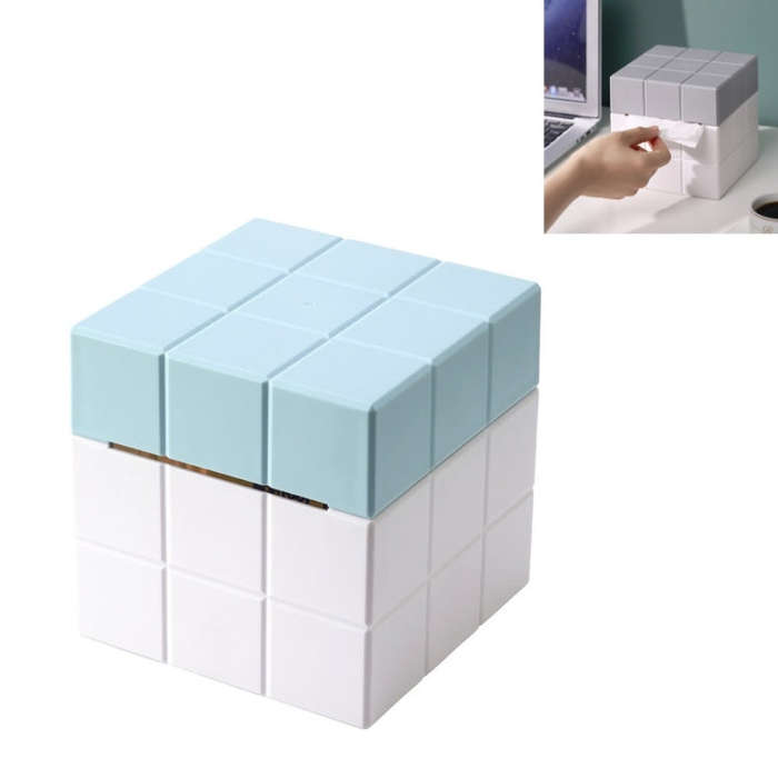 Cube Tissue Box Desktop Storage Box, Pure White, White+Grey, White+Pink, White+Blue