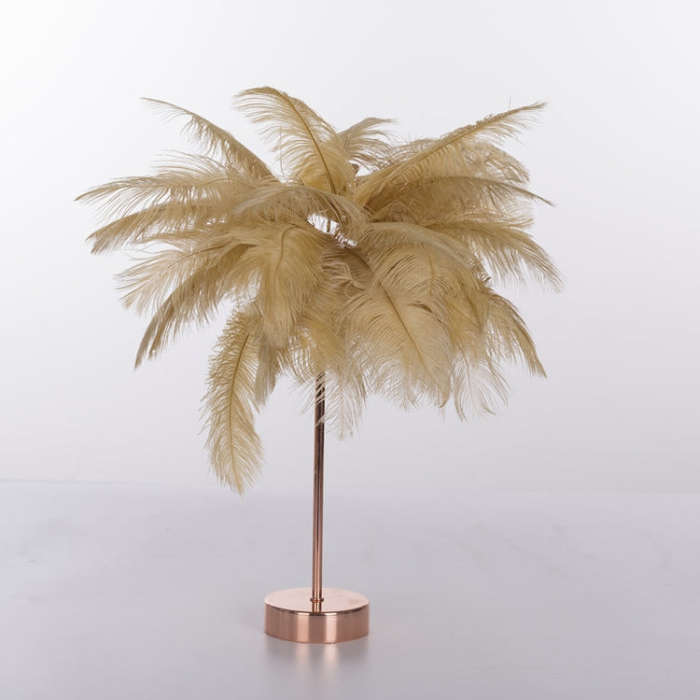 Ostrich Feather Table Lamp Wrought Iron Night Light LED Copper Wire Lamp, Yellow, Grey, Violet, O...