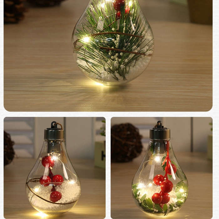2 PCS LED Transparent Christmas Plastic Bulb Ball Christmas Tree Decoration Pendant, Style 1, Sty...