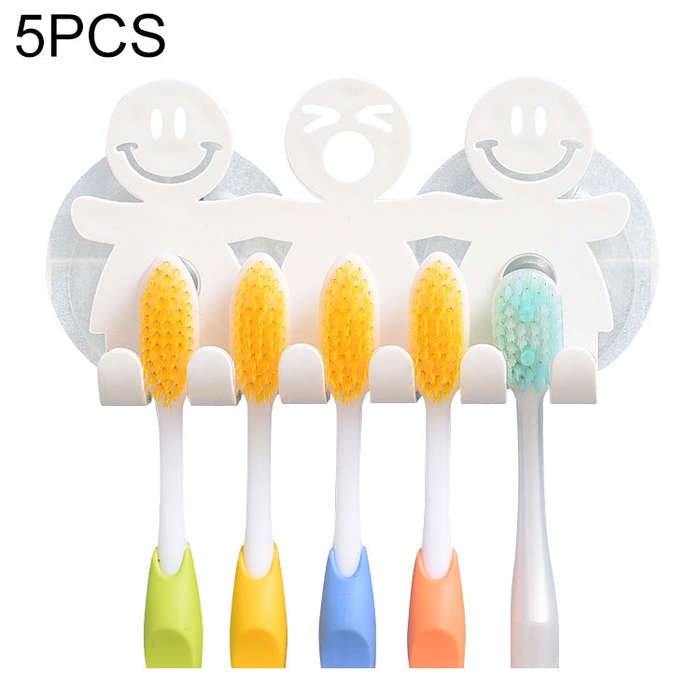 5 PCS Cute Smiley Suction Cup Hanging Toothbrush Holder Plastic Small Person Teeth Holder, Cute S...