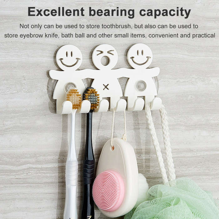 5 PCS Cute Smiley Suction Cup Hanging Toothbrush Holder Plastic Small Person Teeth Holder, Cute S...