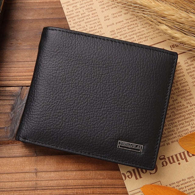 Genuine Leather Wallet Fashion Short Bifold Men Wallet Casual Soild Men Wallets With Coin Pocket ...