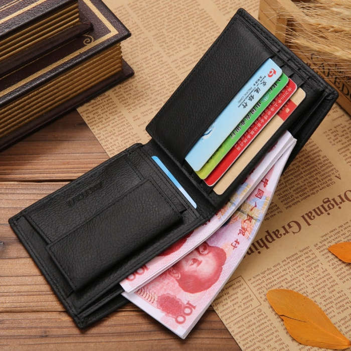 Genuine Leather Wallet Fashion Short Bifold Men Wallet Casual Soild Men Wallets With Coin Pocket ...