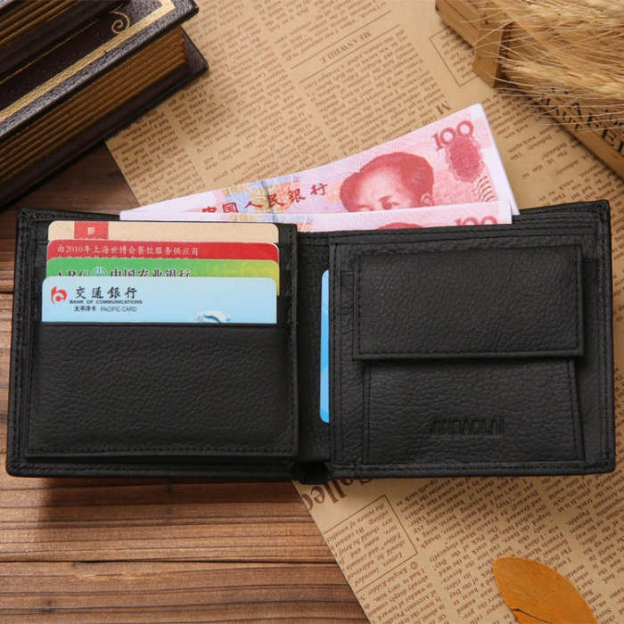 Genuine Leather Wallet Fashion Short Bifold Men Wallet Casual Soild Men Wallets With Coin Pocket ...