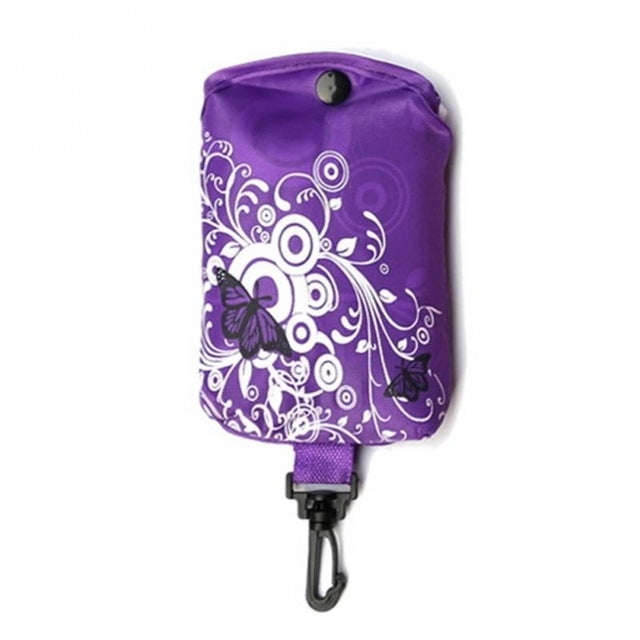 Foldable Shopping Bag Butterfly Flower Oxford Fabric Shoulder Bag Reusable Tote Bag, purple, coff...