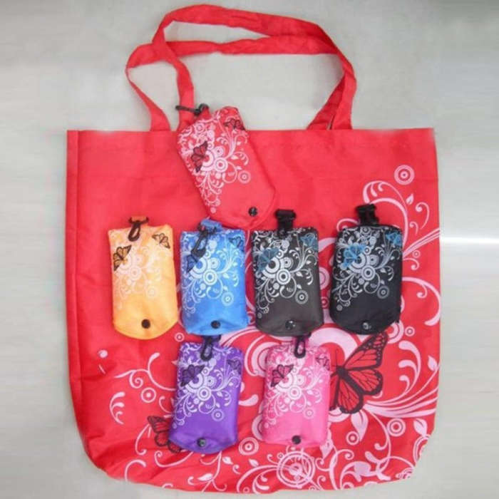 Foldable Shopping Bag Butterfly Flower Oxford Fabric Shoulder Bag Reusable Tote Bag, purple, coff...