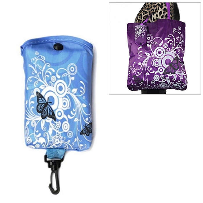Foldable Shopping Bag Butterfly Flower Oxford Fabric Shoulder Bag Reusable Tote Bag, purple, coff...