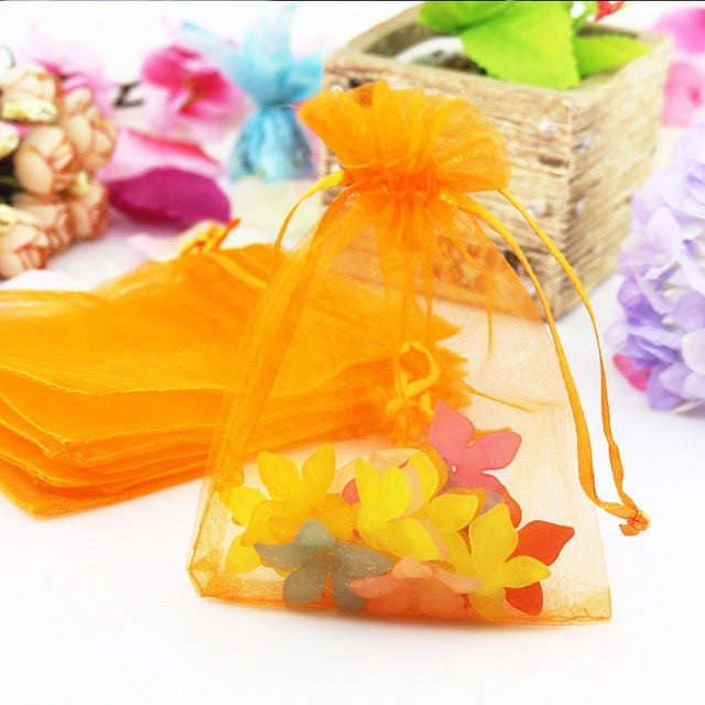 100 PCS Organza Gift Bags Jewelry Packaging Bag Wedding Party Decoration, Size: 7x9cm, D11 Orange...