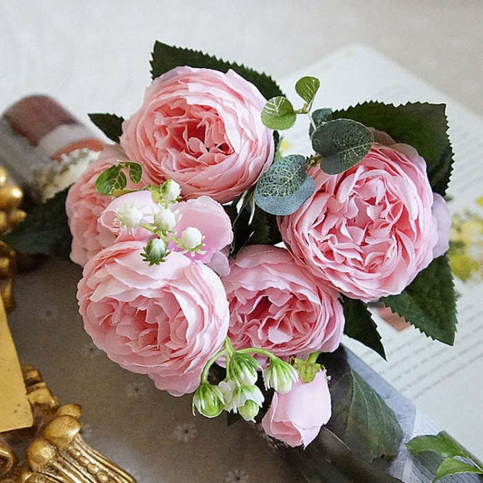 Beautiful Rose Peony Artificial Silk Flowers Small Bouquet Fores Home Party Spring Wedding Decora...