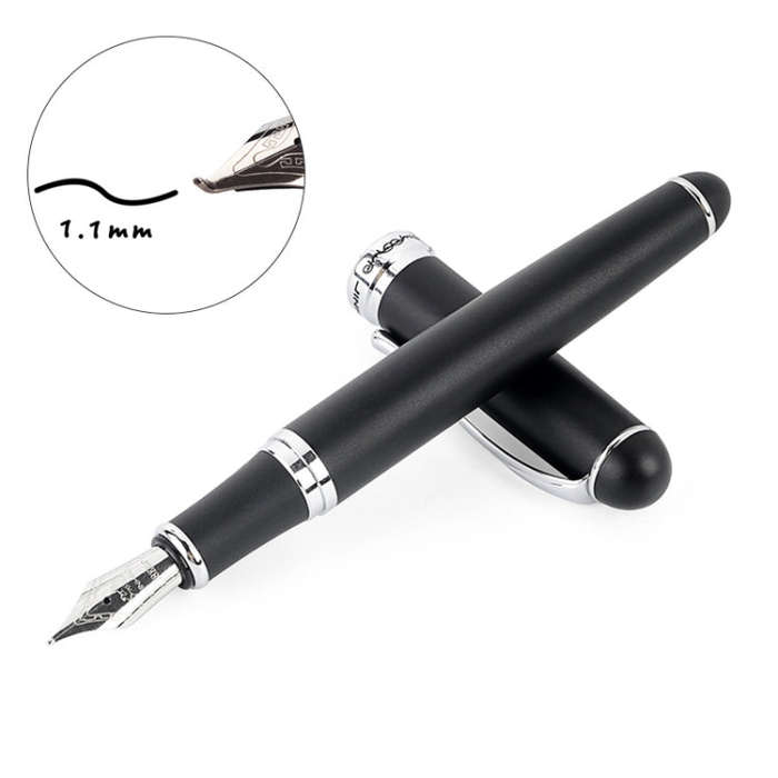 X750 Stationery Stainless Steel Fountain Pen Medium Nib Ink Pens School Oiifice Gift, 0.5mm, 1.1mm