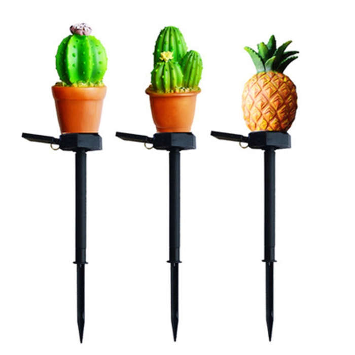 Solar Outdoor Simulation Potted Plants Landscape Lamp LED Courtyard Lawn Light, Three Head Cactus...