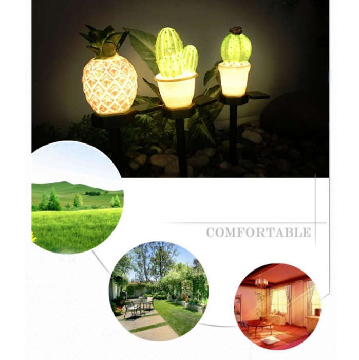 Solar Outdoor Simulation Potted Plants Landscape Lamp LED Courtyard Lawn Light, Three Head Cactus...