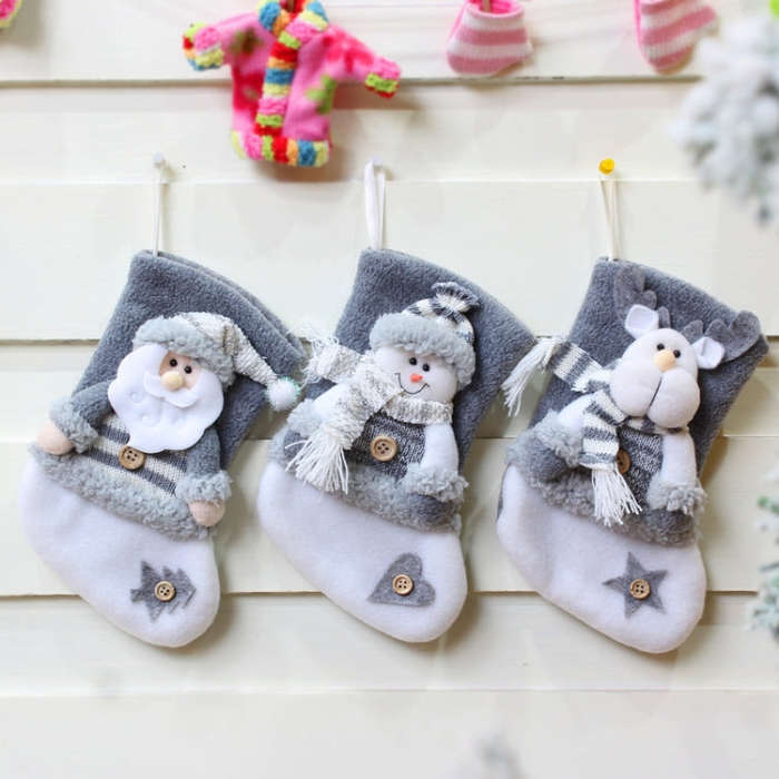 Christmas Decorations Thick Flannel Christmas Socks Gift Bag, Elderly, Snowman, Elk