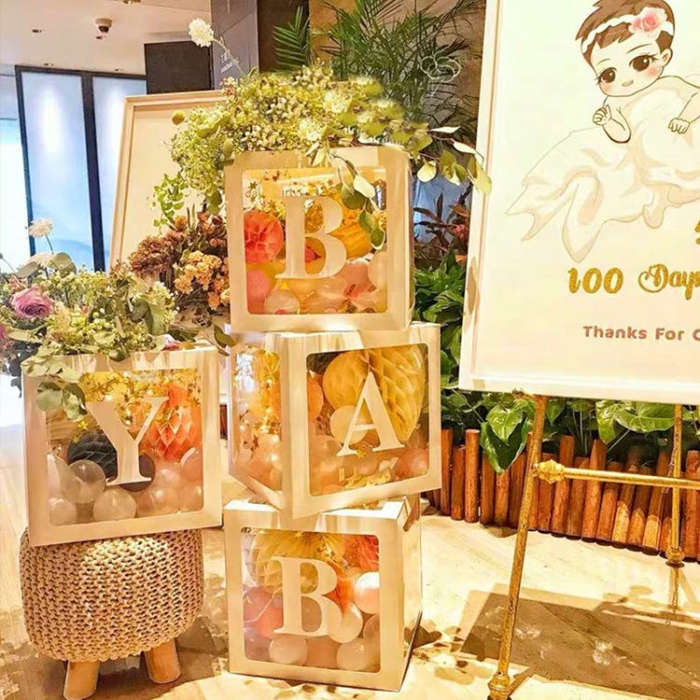 Wedding Birthday Party Decoration Transparent Letter Balloon Box, White Baby, White Love