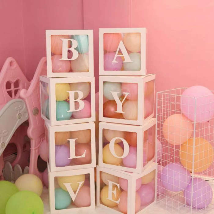 Wedding Birthday Party Decoration Transparent Letter Balloon Box, White Baby, White Love