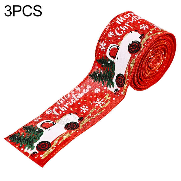 Christmas Decorations Car Printing Ribbon Christmas Tree Decoration Ribbon Colorful Bar, Red, Hem...