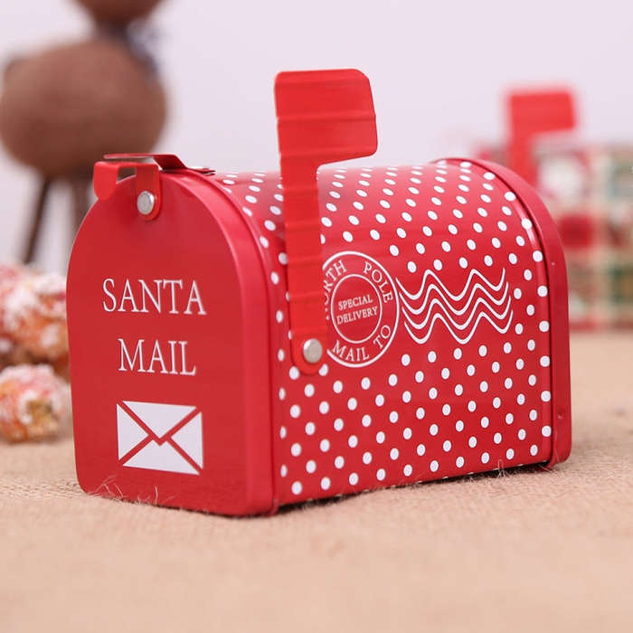 Christmas Decorations Tinplate Mailbox Box Children Gift Cartoon Candy Box, Wave Point, Cartoon L...