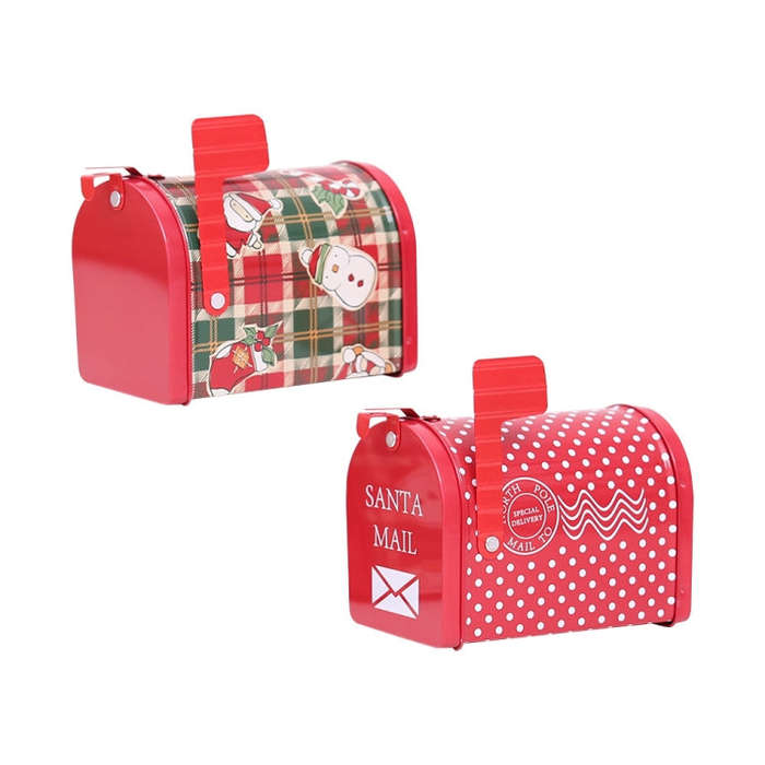 Christmas Decorations Tinplate Mailbox Box Children Gift Cartoon Candy Box, Wave Point, Cartoon L...