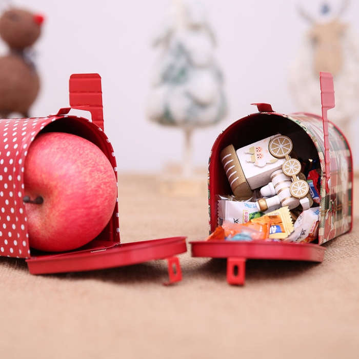 Christmas Decorations Tinplate Mailbox Box Children Gift Cartoon Candy Box, Wave Point, Cartoon L...