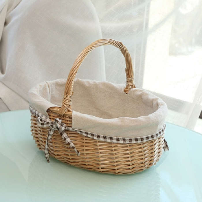 Hand-woven Picnic Basket Sackcloth Rattan Storage Basket, Small, Large