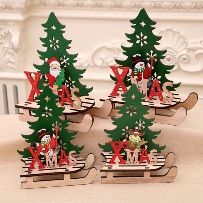 Christmas Decorations Christmas Painted Wooden Assembly DIY Sleigh Car Decoration Jigsaw Puzzle G...