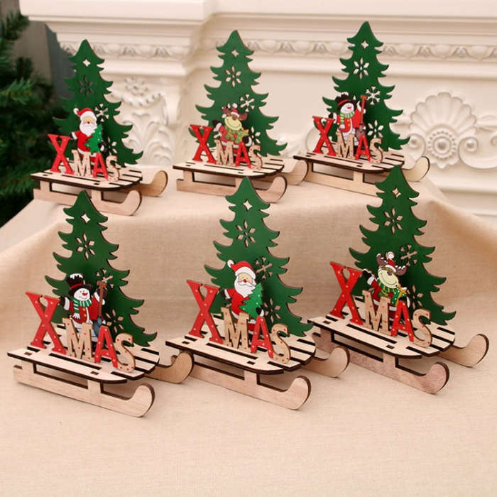Christmas Decorations Christmas Painted Wooden Assembly DIY Sleigh Car Decoration Jigsaw Puzzle G...