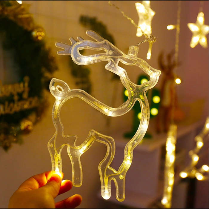 LED Curtain Lights Christmas Decoration Bell And Deer String Lights, 220V EU Plug, USB & Battery ...