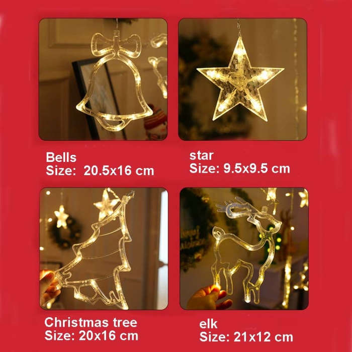 LED Curtain Lights Christmas Decoration Bell And Deer String Lights, 220V EU Plug, USB & Battery ...