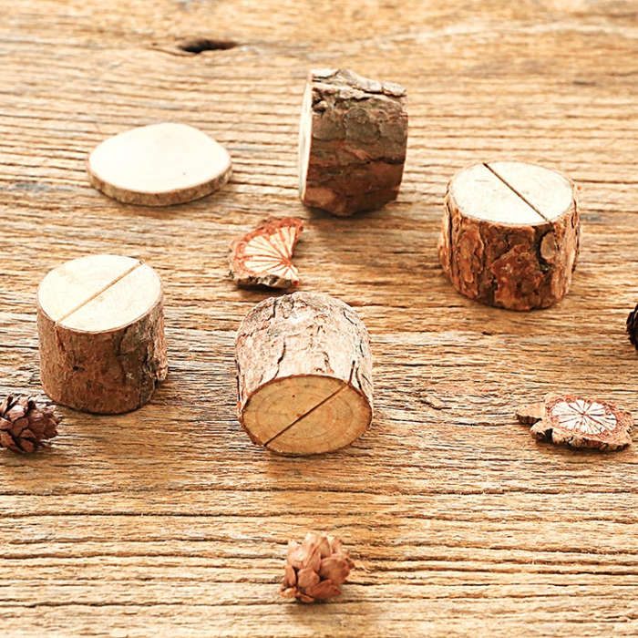 Wooden Stump Shape Wedding Party Reception Place Card Holder Stand Number Name Table Menu Picture...