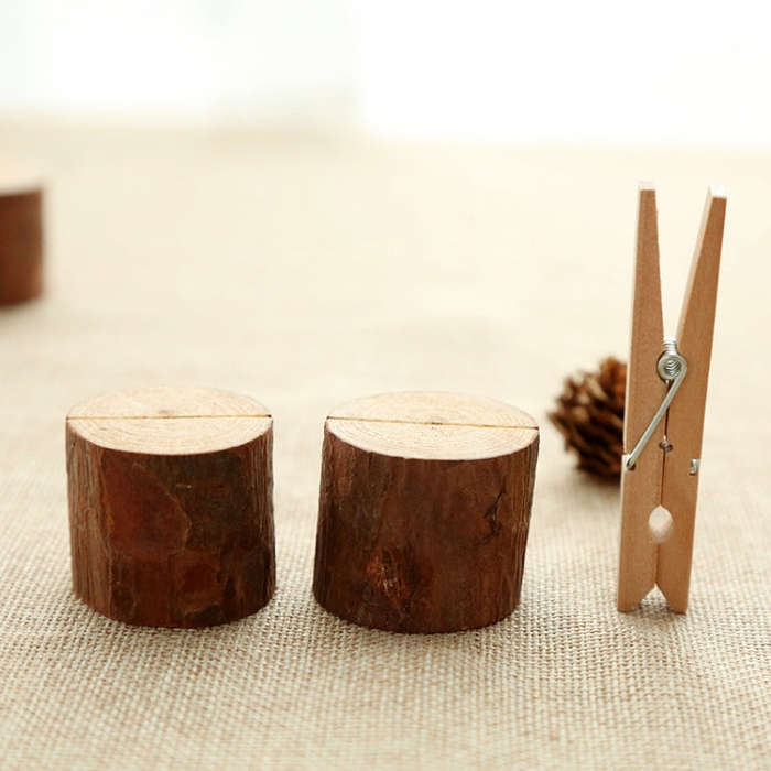 Wooden Stump Shape Wedding Party Reception Place Card Holder Stand Number Name Table Menu Picture...