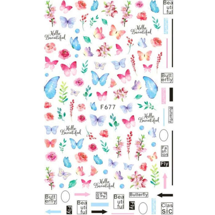10pcs 3D Adhesive Butterfly Retro Rose Color Nail Art Sticker