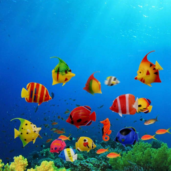 10 PCS Fish Tank Simulation Fake Fish Plastic Tropical Fish Children Swimming Pool Toy, Random Co...