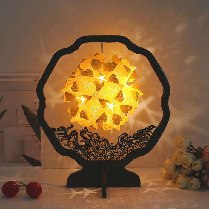 Paper Art Light And Shadow Paper Carving Lamp DIY Handmade Creative Small Table Lamp, Round-shape...