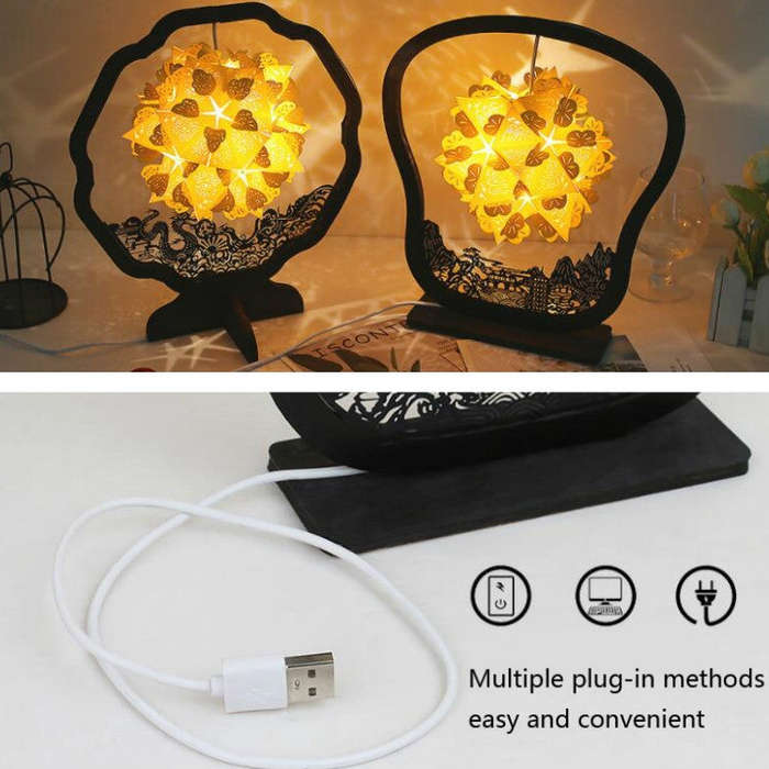 Paper Art Light And Shadow Paper Carving Lamp DIY Handmade Creative Small Table Lamp, Round-shape...