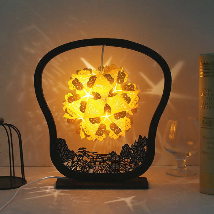 Paper Art Light And Shadow Paper Carving Lamp DIY Handmade Creative Small Table Lamp, Round-shape...