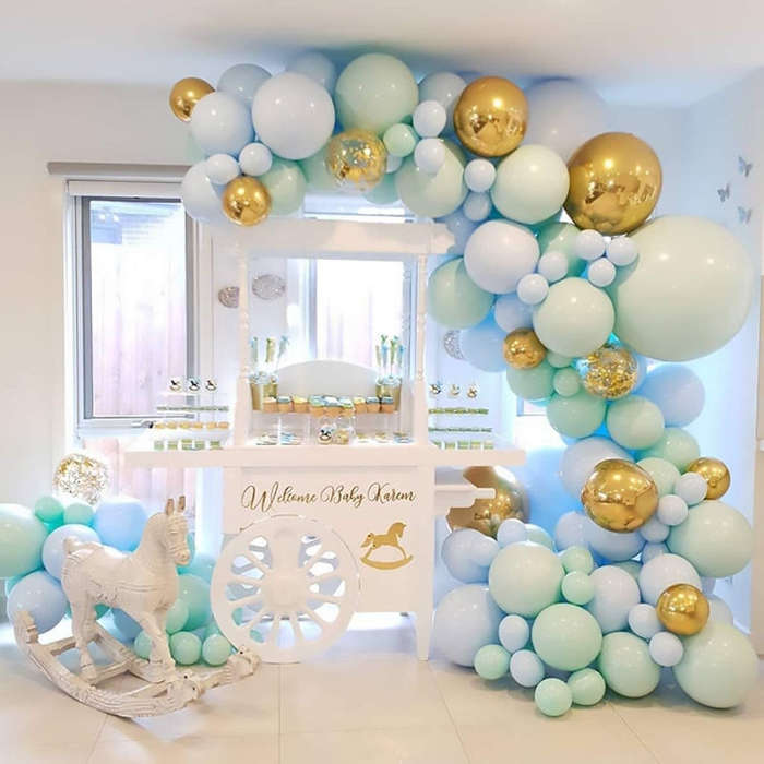 Macaron Green And Blue Balloon Chain Package Birthday Wedding Party Background Wall Decoration Ba...